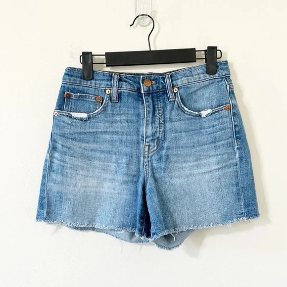 Madewell High-Rise Medium Wash Distressed Raw Hem Denim Shorts Size 25 - Picture 1 of 6